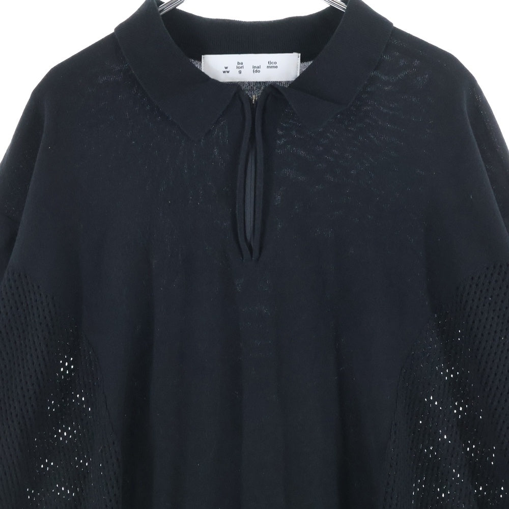 bal(バル) メッシュ ハーフジップアップ半袖カットソー ブラック