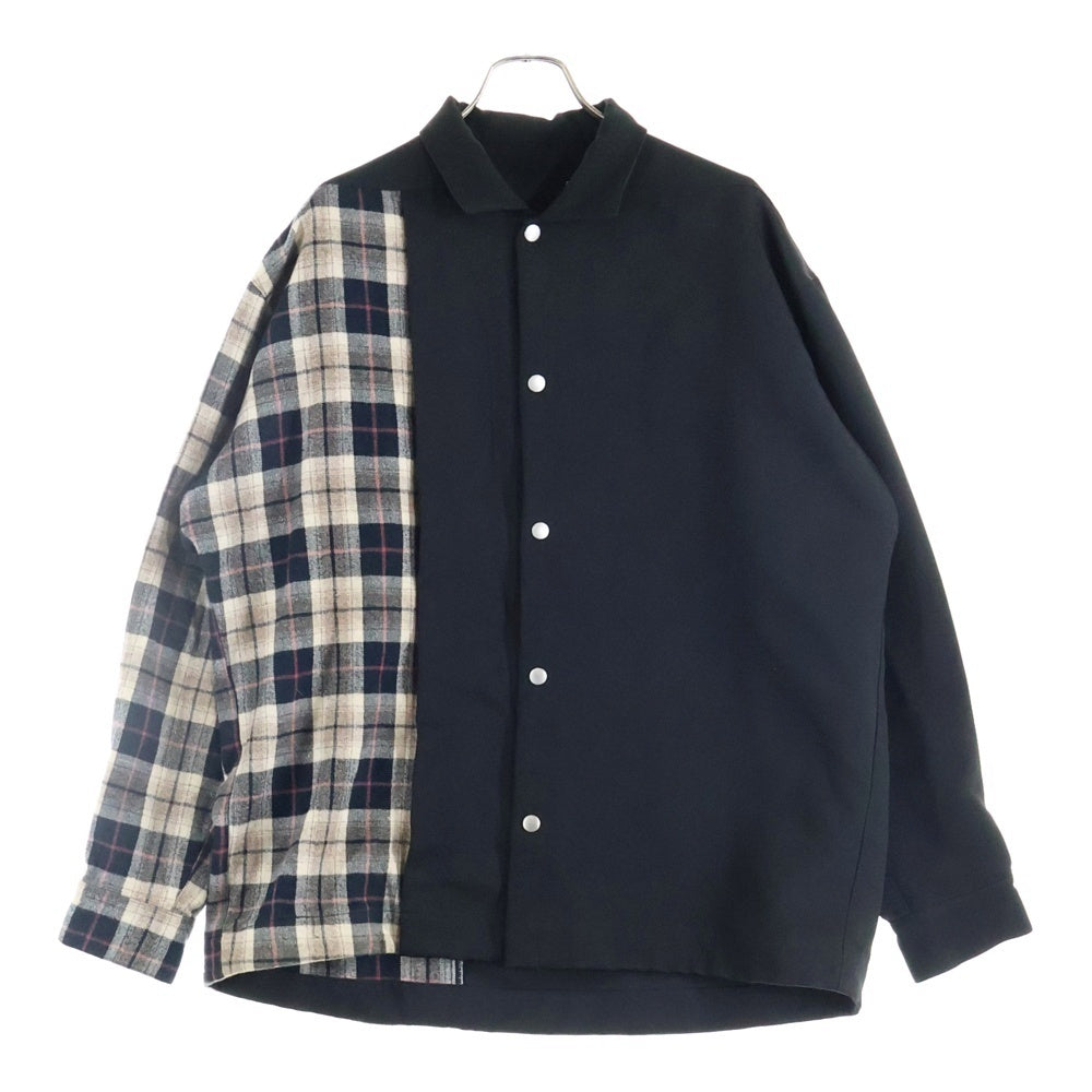 A.F ARTEFACT(エーエフアーティファクト) SNAPPED PANEL SWITCHING CHECK COMBI SHIRT チェック柄ドッキング長袖シャツ ブラック