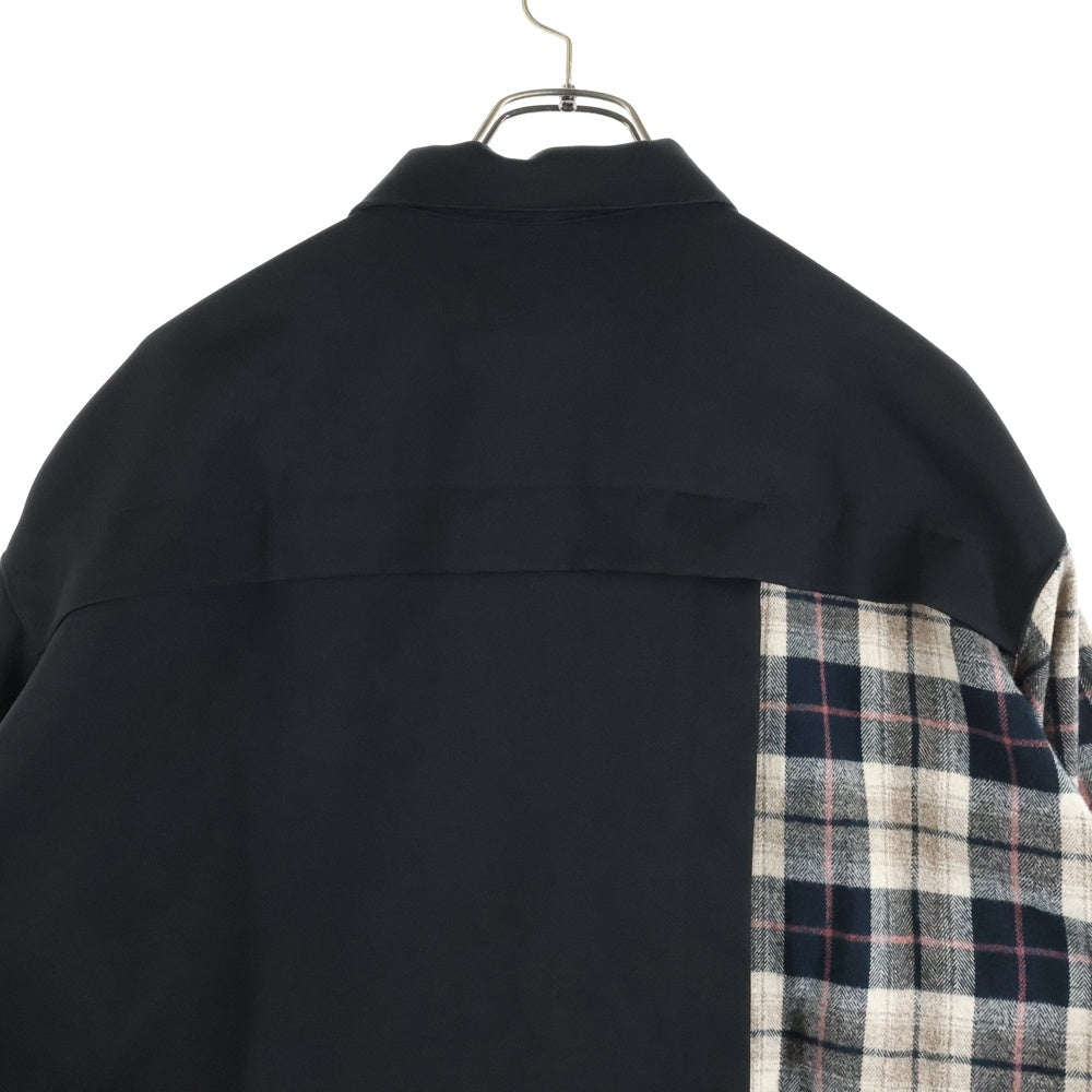 A.F ARTEFACT(エーエフアーティファクト) SNAPPED PANEL SWITCHING CHECK COMBI SHIRT チェック柄ドッキング長袖シャツ ブラック