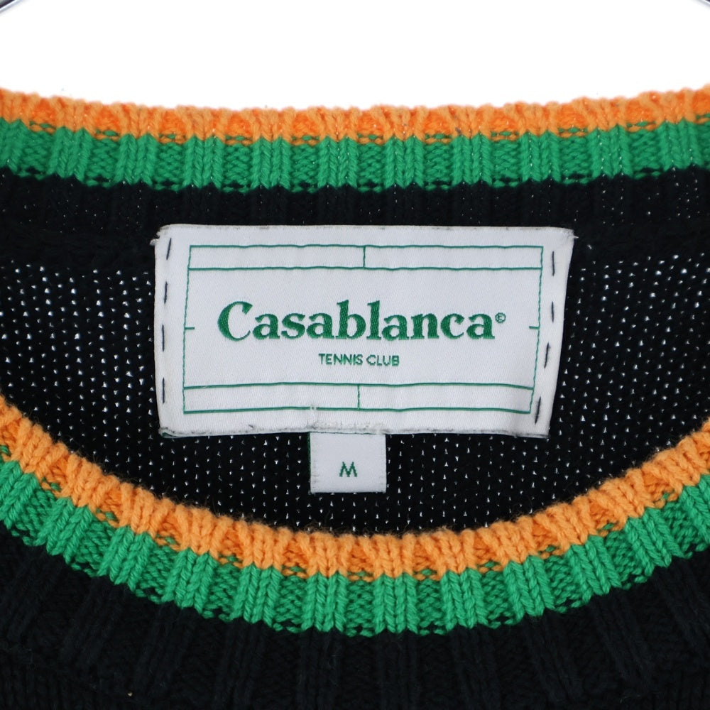 CASABLANCA(カサブランカ) 21AW ORENGE CREW NECK KNIT フロント フルーツ クルーネック ニット ブラック CASABLANCA21FW-3
