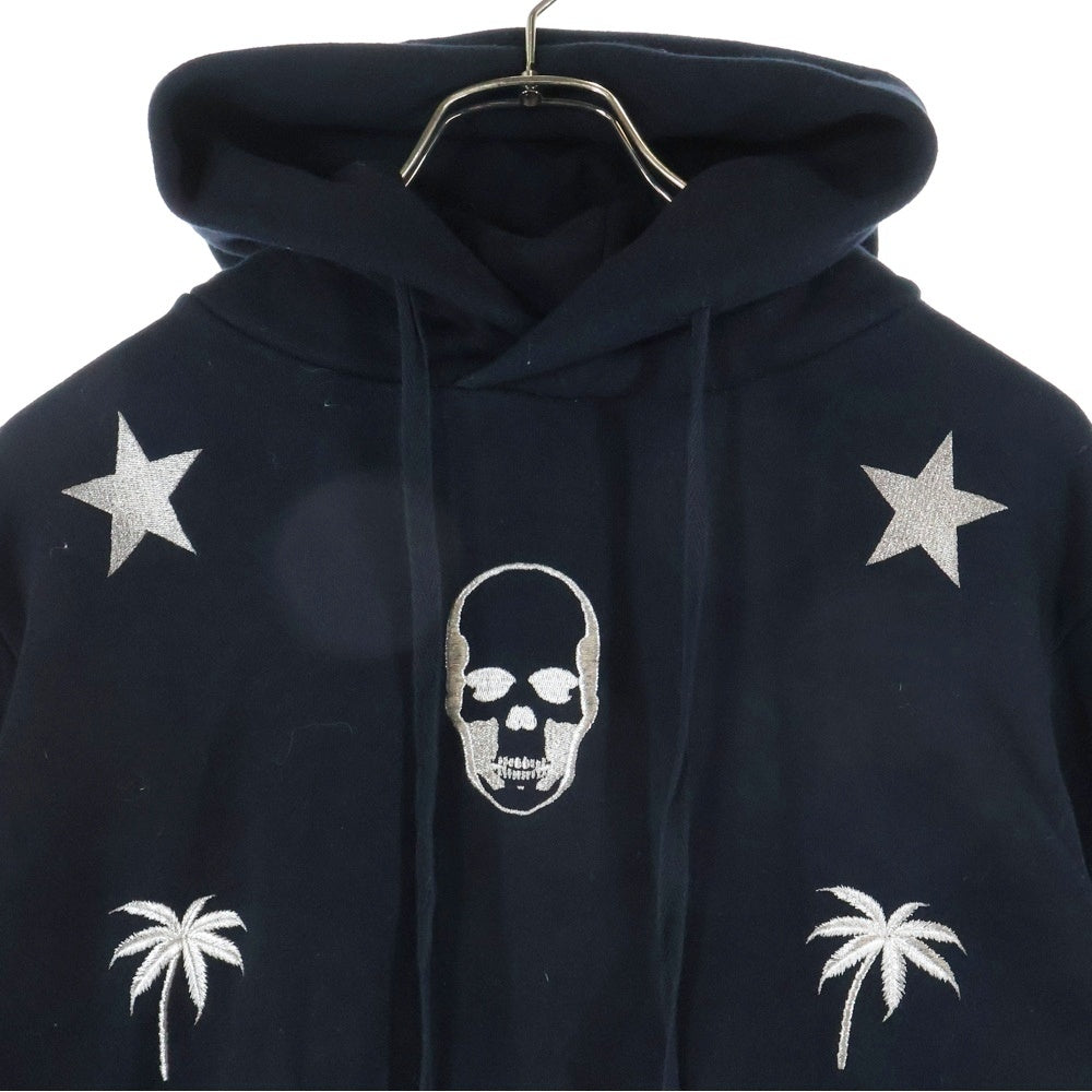 lucien pellat-finet(ルシアンペラフィネ) スカル刺繍 エンブロイダリープルオーバーフーディー パーカー ブラック