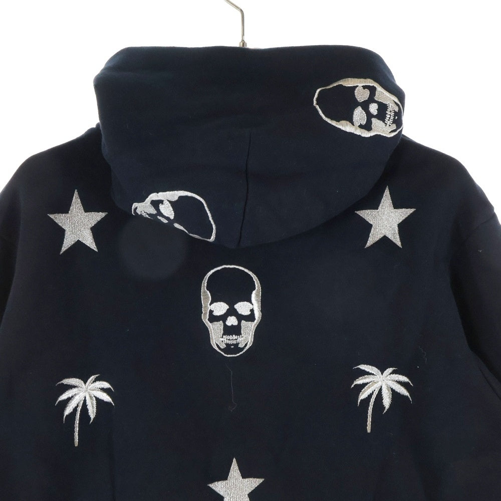 lucien pellat-finet(ルシアンペラフィネ) スカル刺繍 エンブロイダリープルオーバーフーディー パーカー ブラック