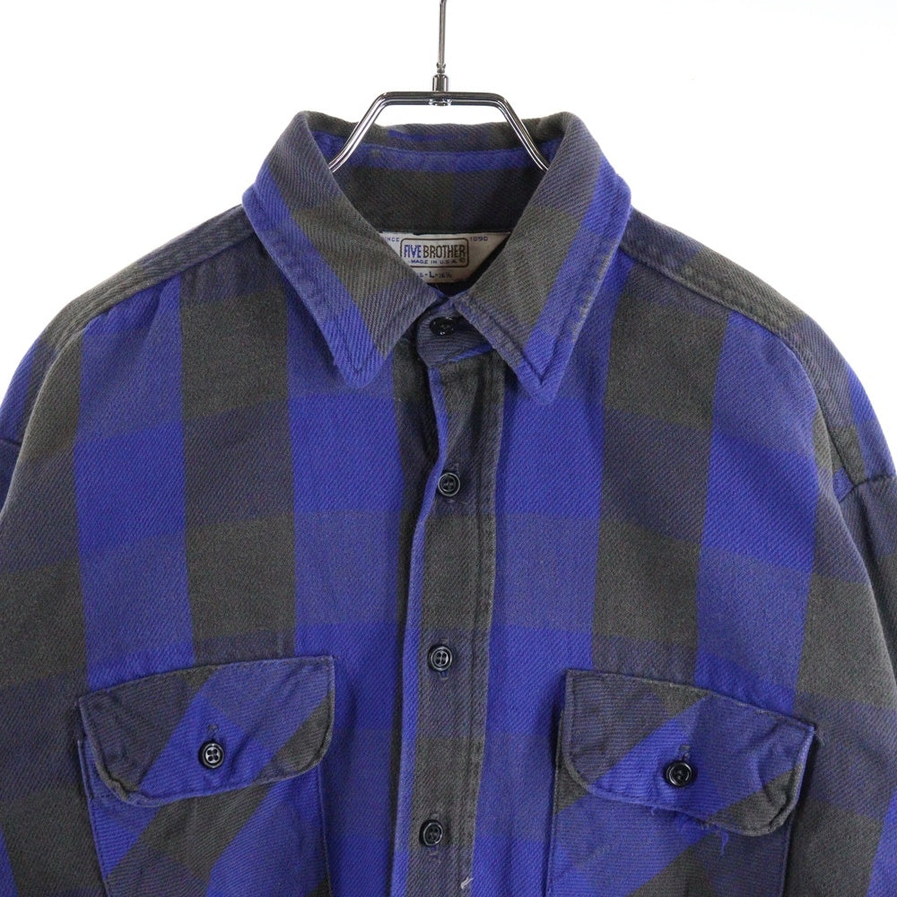 FIVE BROTHERS(ファイブブラザー) 70-80S VINTAGE FLANNEL CHECK L/S SHIRT コットン チェック 長袖 三角タグ シャツ ブルー/ブラック