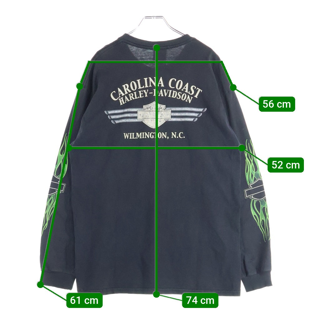 HARLEY DAVIDSON(ハーレーダビッドソン) 00s VINTAGE GREEN FLAMES L/S TEE フレイムス 袖ファイヤー 長袖Tシャツ ブラック/グリーン
