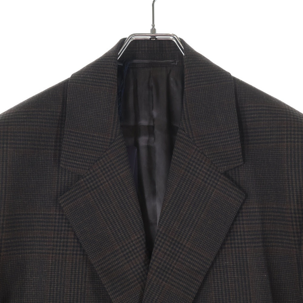 PRADA(プラダ) シングルブレスト モヘアウール チェック柄 袖ロゴテーラードジャケット UGM169 ブラウン
