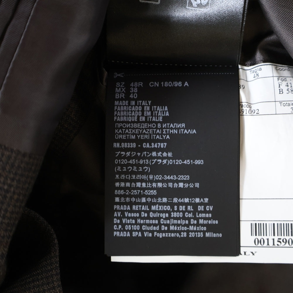 PRADA(プラダ) シングルブレスト モヘアウール チェック柄 袖ロゴテーラードジャケット UGM169 ブラウン