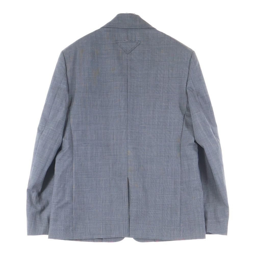 PRADA(プラダ) シングルブレスト モヘアウール チェック柄 袖ロゴテーラードジャケット UGM169 グレー