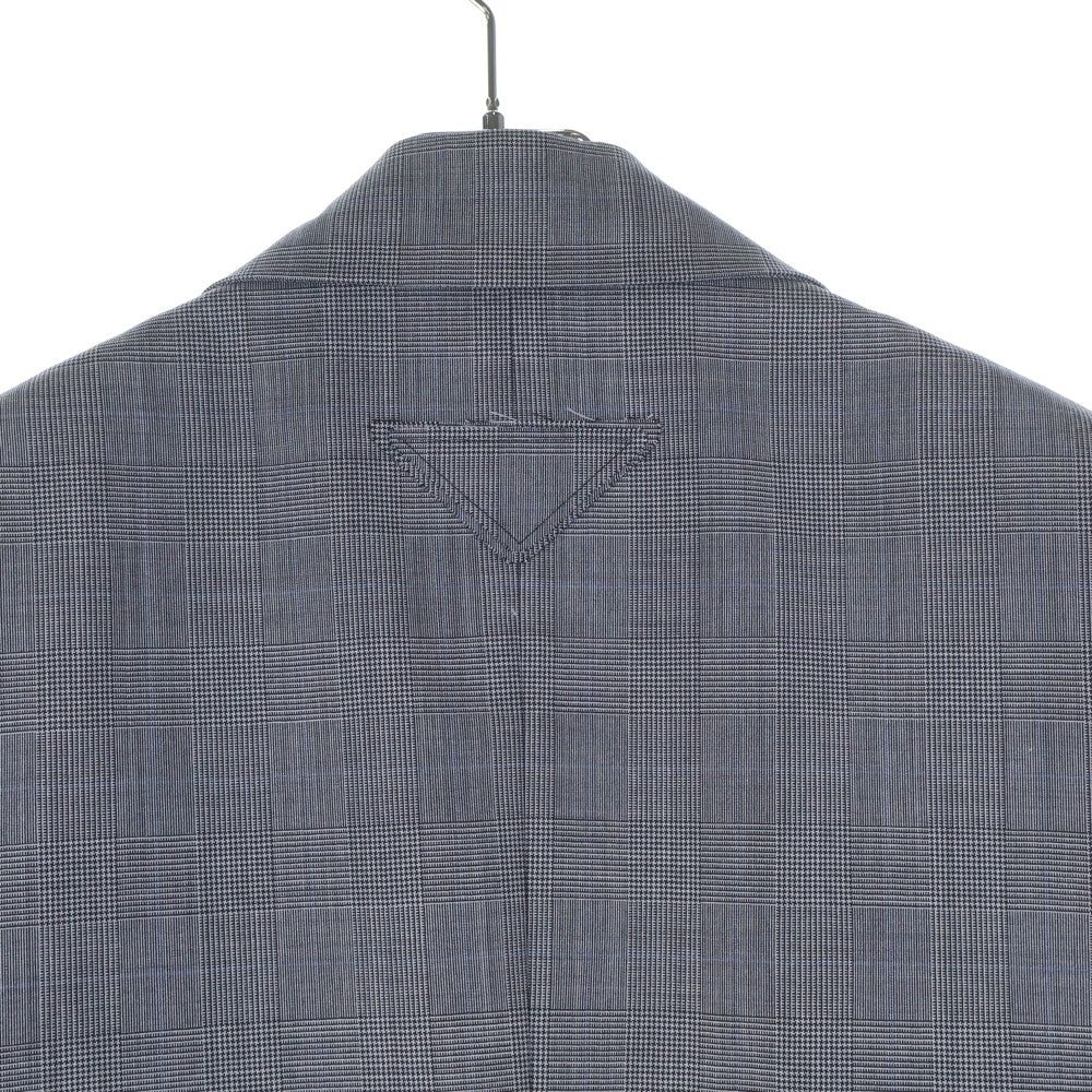 PRADA(プラダ) シングルブレスト モヘアウール チェック柄 袖ロゴテーラードジャケット UGM169 グレー