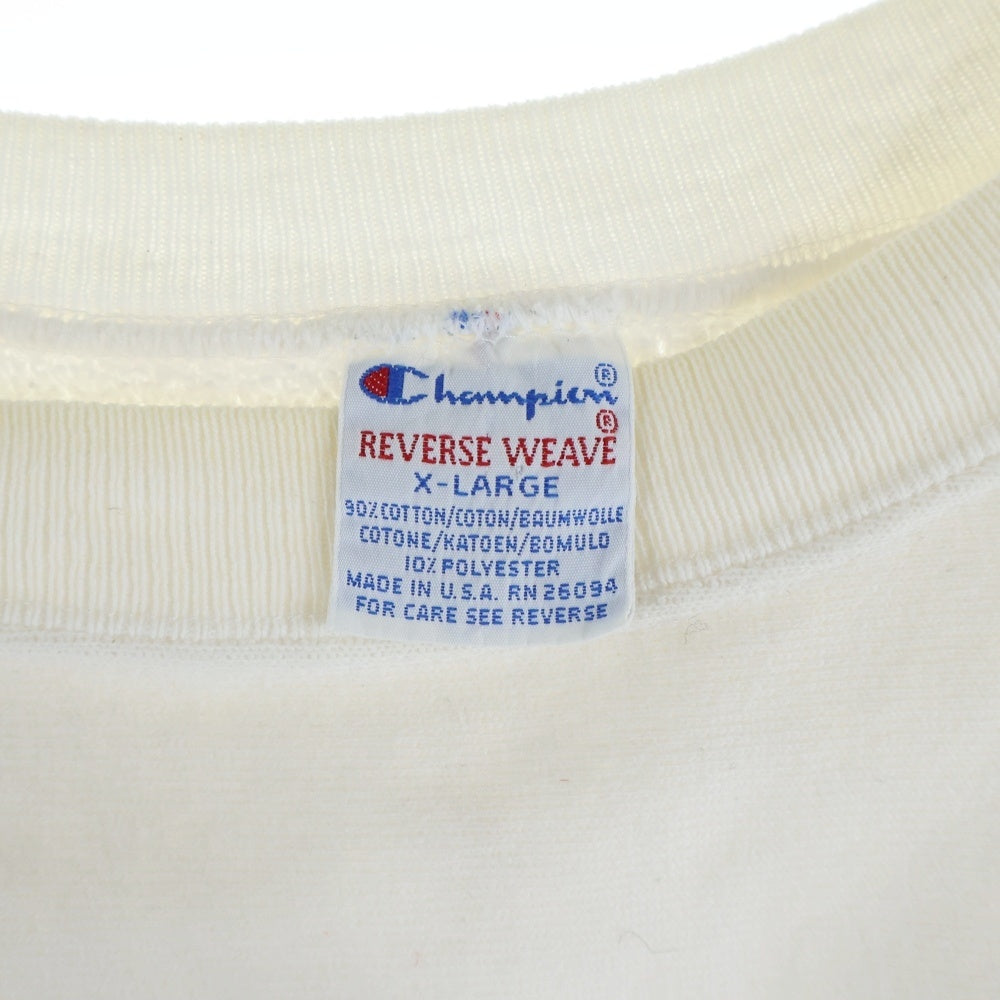 CHAMPION(チャンピオン) 90s VINTAGE REVERSE WEAVE ロゴ刺繍 クルーネックスウェット長袖トレーナー ホワイト