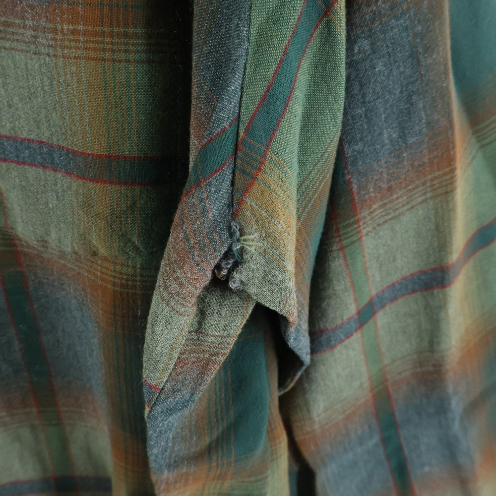 VINTAGE(ヴィンテージ) 70S SEARS THE MEN'S STORE RAYON OMBRE CHECK L/S SHIRT レーヨン オンブレチェック 長袖 シャツ グリーン/ブラウン