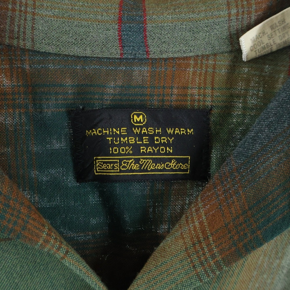 VINTAGE(ヴィンテージ) 70S SEARS THE MEN'S STORE RAYON OMBRE CHECK L/S SHIRT レーヨン オンブレチェック 長袖 シャツ グリーン/ブラウン