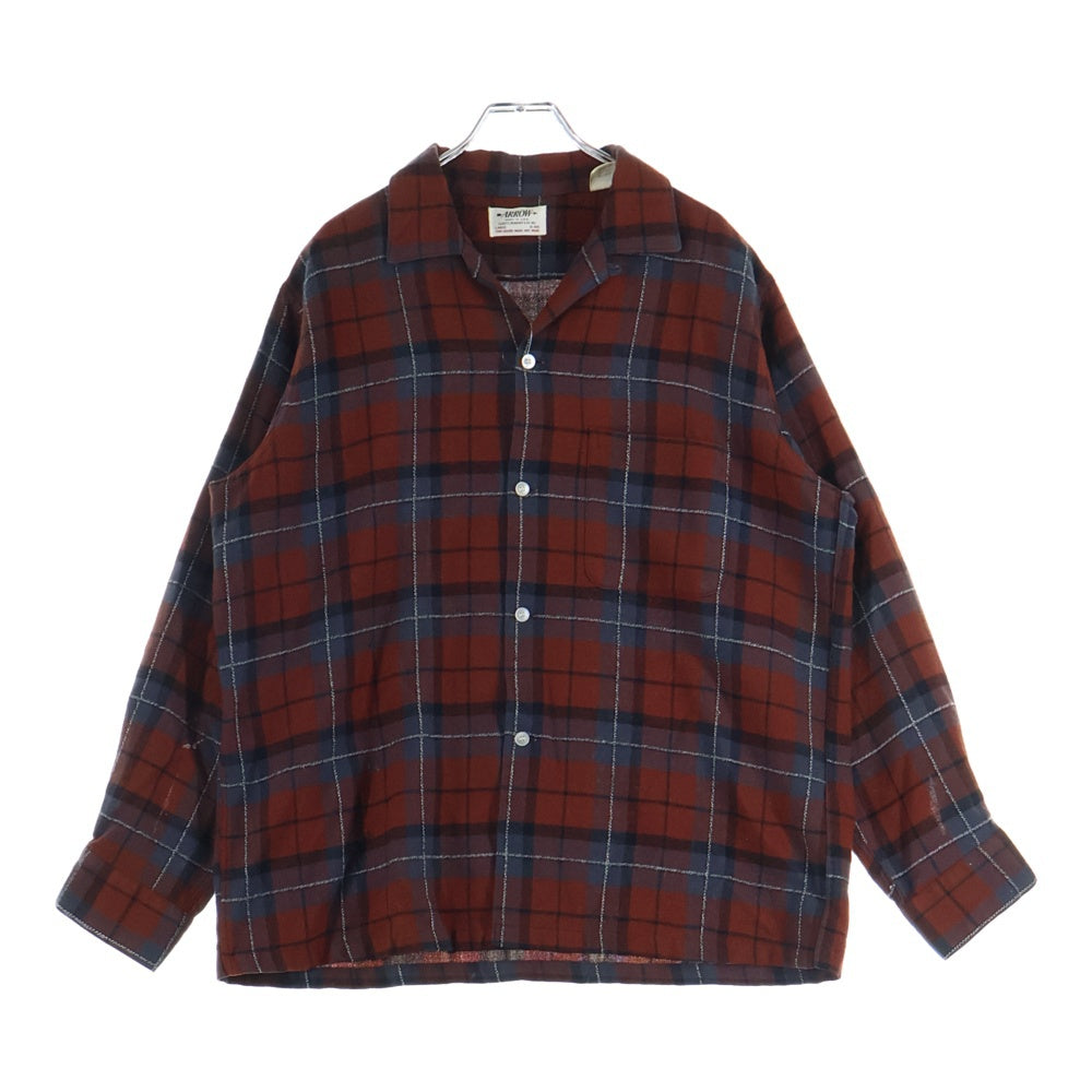 VINTAGE(ヴィンテージ) 50-60S ARROW アロー WOOL ACRYLIC CECK OPEN COLLAR L/S SHIRT ウール アクリル オープンカラー チェックシャツ 長袖 開襟 オレンジ/グレー