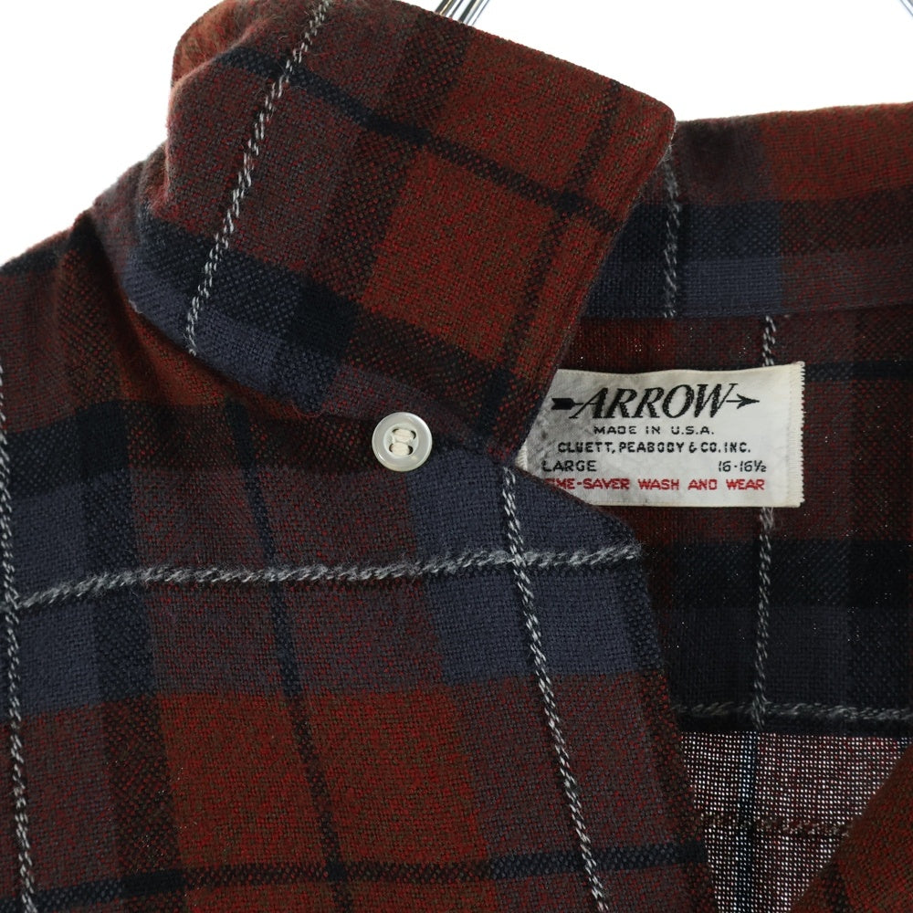 VINTAGE(ヴィンテージ) 50-60S ARROW アロー WOOL ACRYLIC CECK OPEN COLLAR L/S SHIRT ウール アクリル オープンカラー チェックシャツ 長袖 開襟 オレンジ/グレー