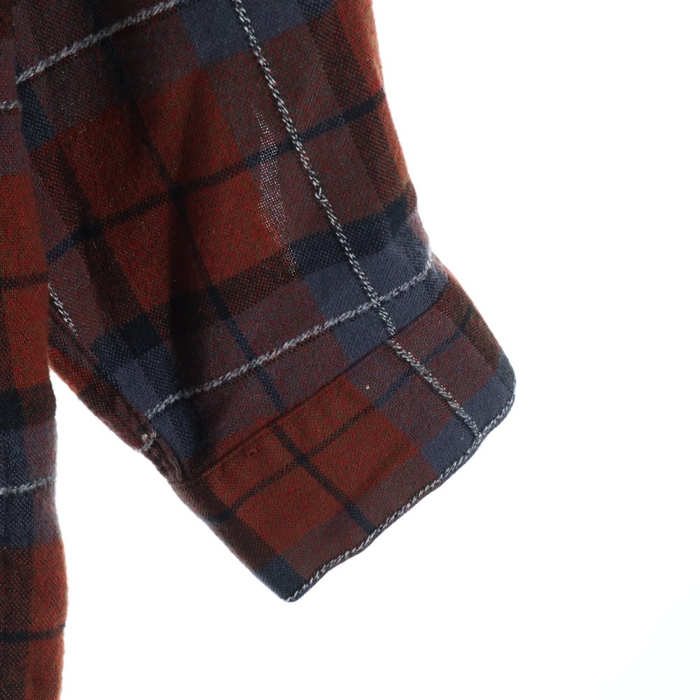 VINTAGE(ヴィンテージ) 50-60S ARROW アロー WOOL ACRYLIC CECK OPEN COLLAR L/S SHIRT ウール アクリル オープンカラー チェックシャツ 長袖 開襟 オレンジ/グレー