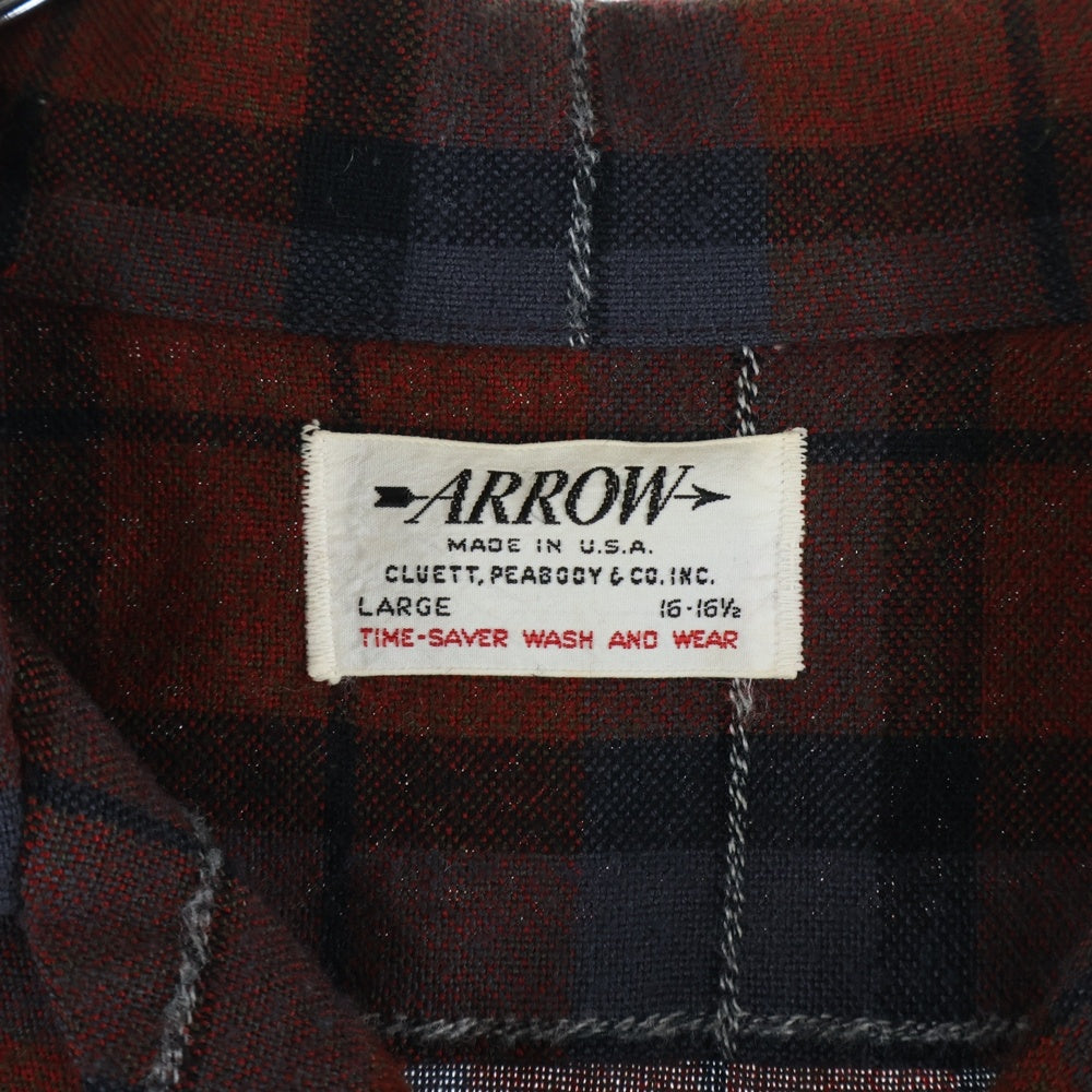VINTAGE(ヴィンテージ) 50-60S ARROW アロー WOOL ACRYLIC CECK OPEN COLLAR L/S SHIRT ウール アクリル オープンカラー チェックシャツ 長袖 開襟 オレンジ/グレー
