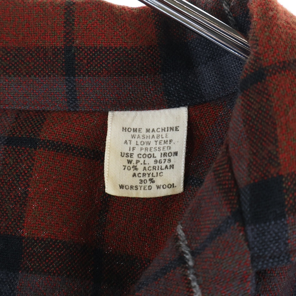 VINTAGE(ヴィンテージ) 50-60S ARROW アロー WOOL ACRYLIC CECK OPEN COLLAR L/S SHIRT ウール アクリル オープンカラー チェックシャツ 長袖 開襟 オレンジ/グレー