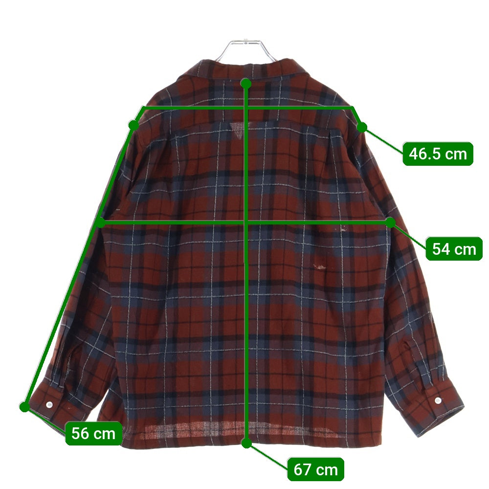 VINTAGE(ヴィンテージ) 50-60S ARROW アロー WOOL ACRYLIC CECK OPEN COLLAR L/S SHIRT ウール アクリル オープンカラー チェックシャツ 長袖 開襟 オレンジ/グレー