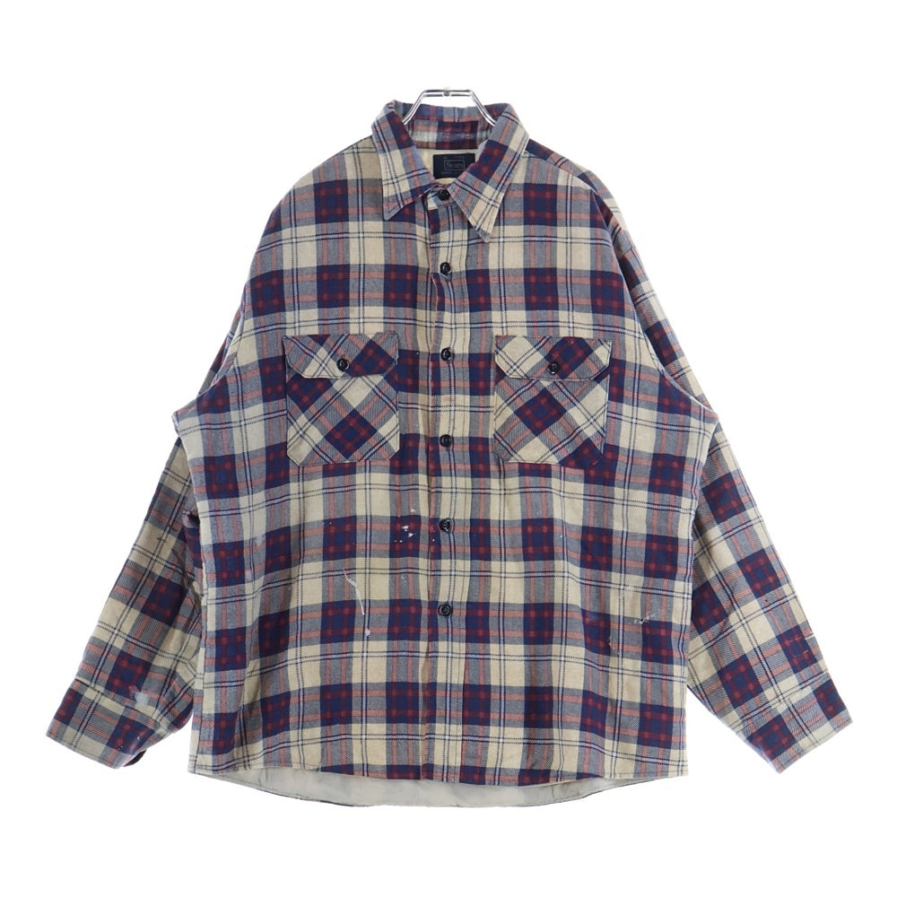 VINTAGE(ヴィンテージ) 70S SEARS CHECK L/S SHIRT USA製 裏地キルティング 長袖 チェック シャツ ホワイト/ブルー/レッド