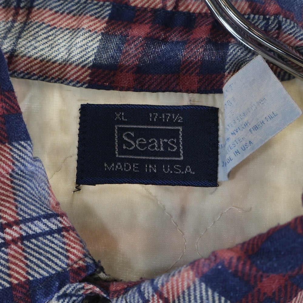 VINTAGE(ヴィンテージ) 70S SEARS CHECK L/S SHIRT USA製 裏地キルティング 長袖 チェック シャツ ホワイト/ブルー/レッド