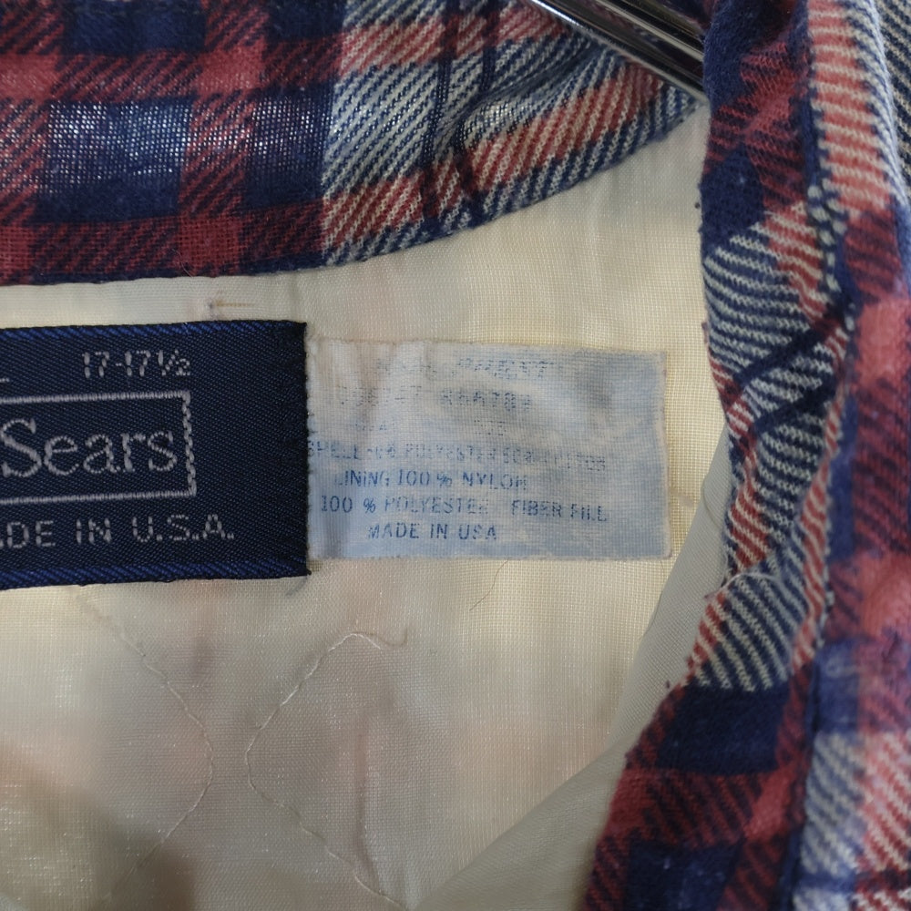 VINTAGE(ヴィンテージ) 70S SEARS CHECK L/S SHIRT USA製 裏地キルティング 長袖 チェック シャツ ホワイト/ブルー/レッド