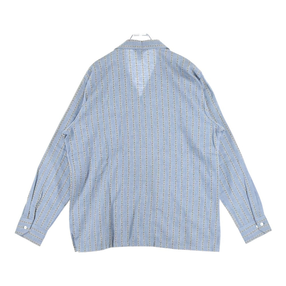 VINTAGE(ヴィンテージ) 60S CANCHA DEAD STOCK STRIPE L/S OPEN COLLAR COTTON SHIRT USA製 カンチャ デッドストック ストライプ 長袖 オープンカラーシャツ ブルー/ベージュ 5633