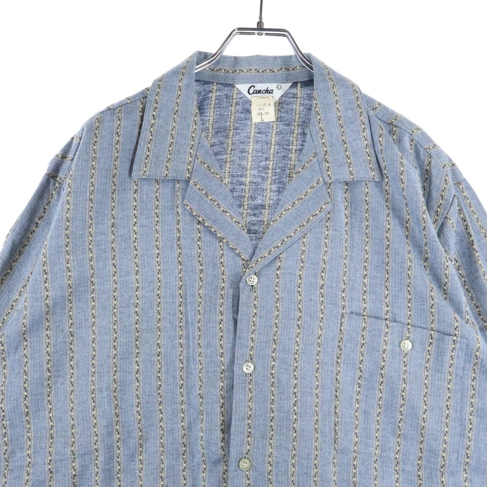 VINTAGE(ヴィンテージ) 60S CANCHA DEAD STOCK STRIPE L/S OPEN COLLAR COTTON SHIRT USA製 カンチャ デッドストック ストライプ 長袖 オープンカラーシャツ ブルー/ベージュ 5633