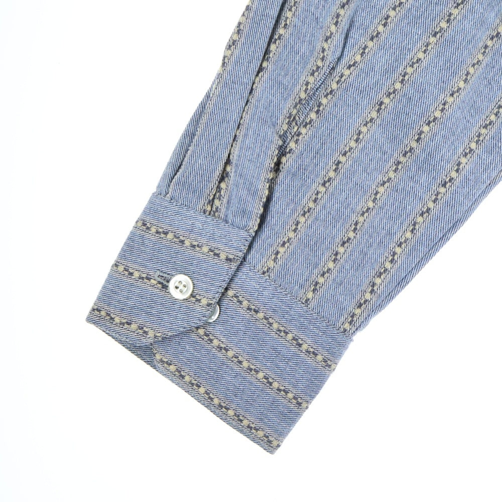 VINTAGE(ヴィンテージ) 60S CANCHA DEAD STOCK STRIPE L/S OPEN COLLAR COTTON SHIRT USA製 カンチャ デッドストック ストライプ 長袖 オープンカラーシャツ ブルー/ベージュ 5633