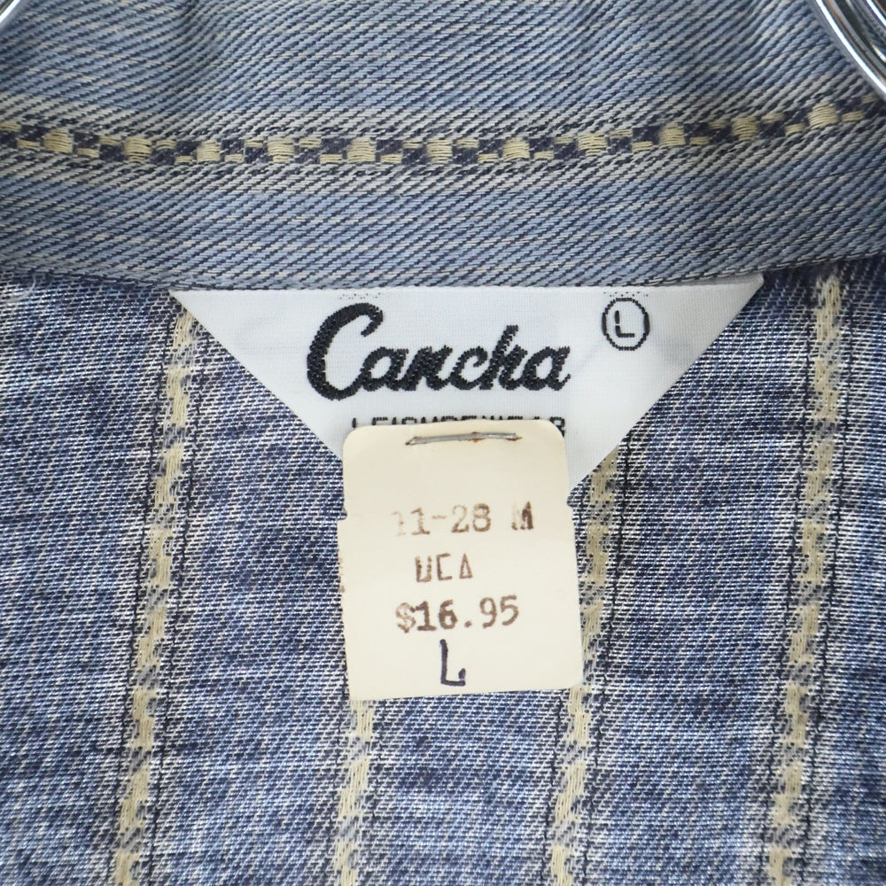 VINTAGE(ヴィンテージ) 60S CANCHA DEAD STOCK STRIPE L/S OPEN COLLAR COTTON SHIRT USA製 カンチャ デッドストック ストライプ 長袖 オープンカラーシャツ ブルー/ベージュ 5633