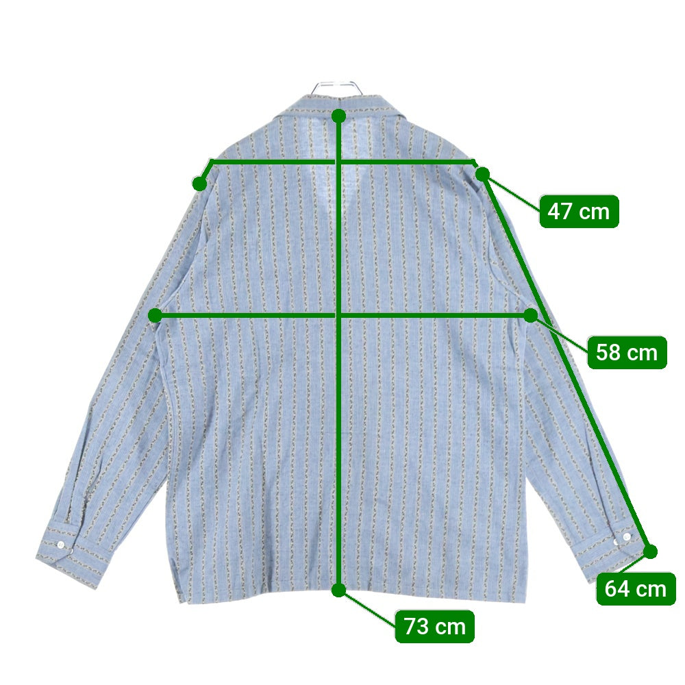 VINTAGE(ヴィンテージ) 60S CANCHA DEAD STOCK STRIPE L/S OPEN COLLAR COTTON SHIRT USA製 カンチャ デッドストック ストライプ 長袖 オープンカラーシャツ ブルー/ベージュ 5633
