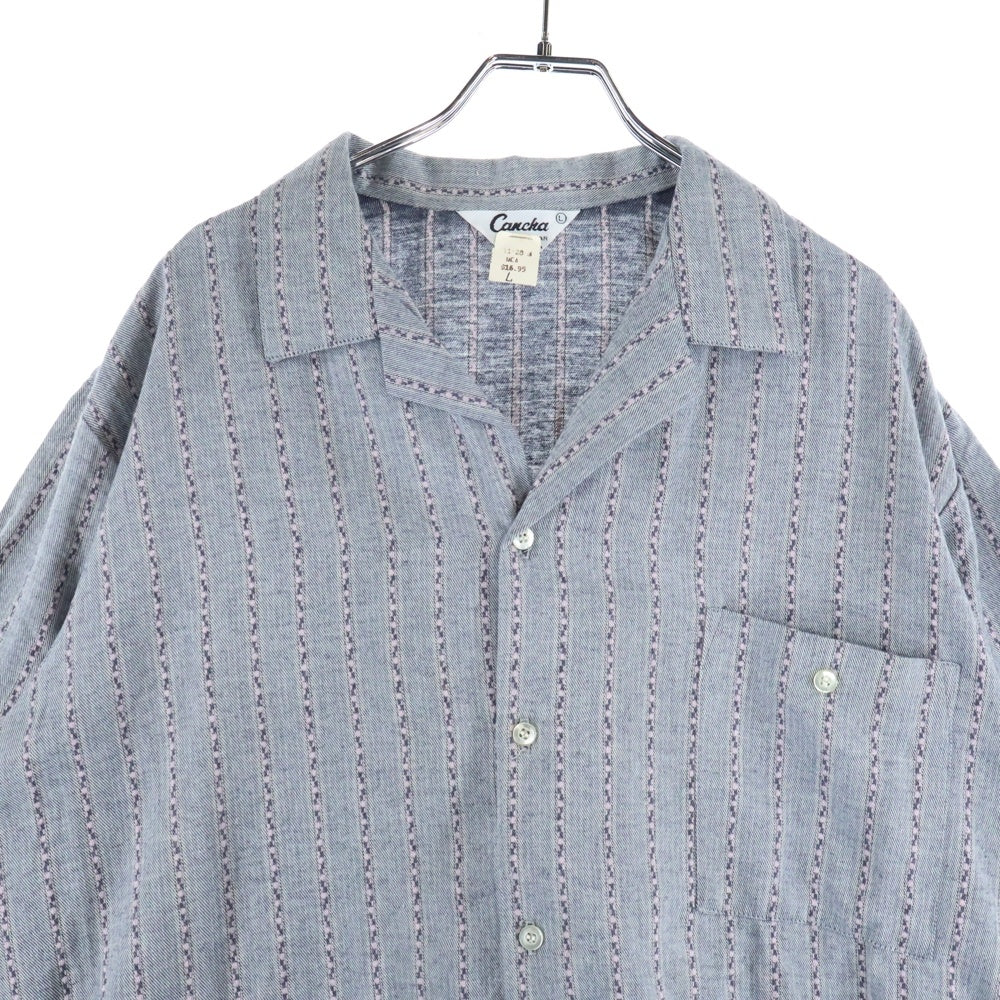 VINTAGE(ヴィンテージ) 60S CANCHA DEAD STOCK STRIPE L/S OPEN COLLAR COTTON SHIRT USA製 カンチャ デッドストック ストライプ 長袖 オープンカラーシャツ グレー/ピンク 5633