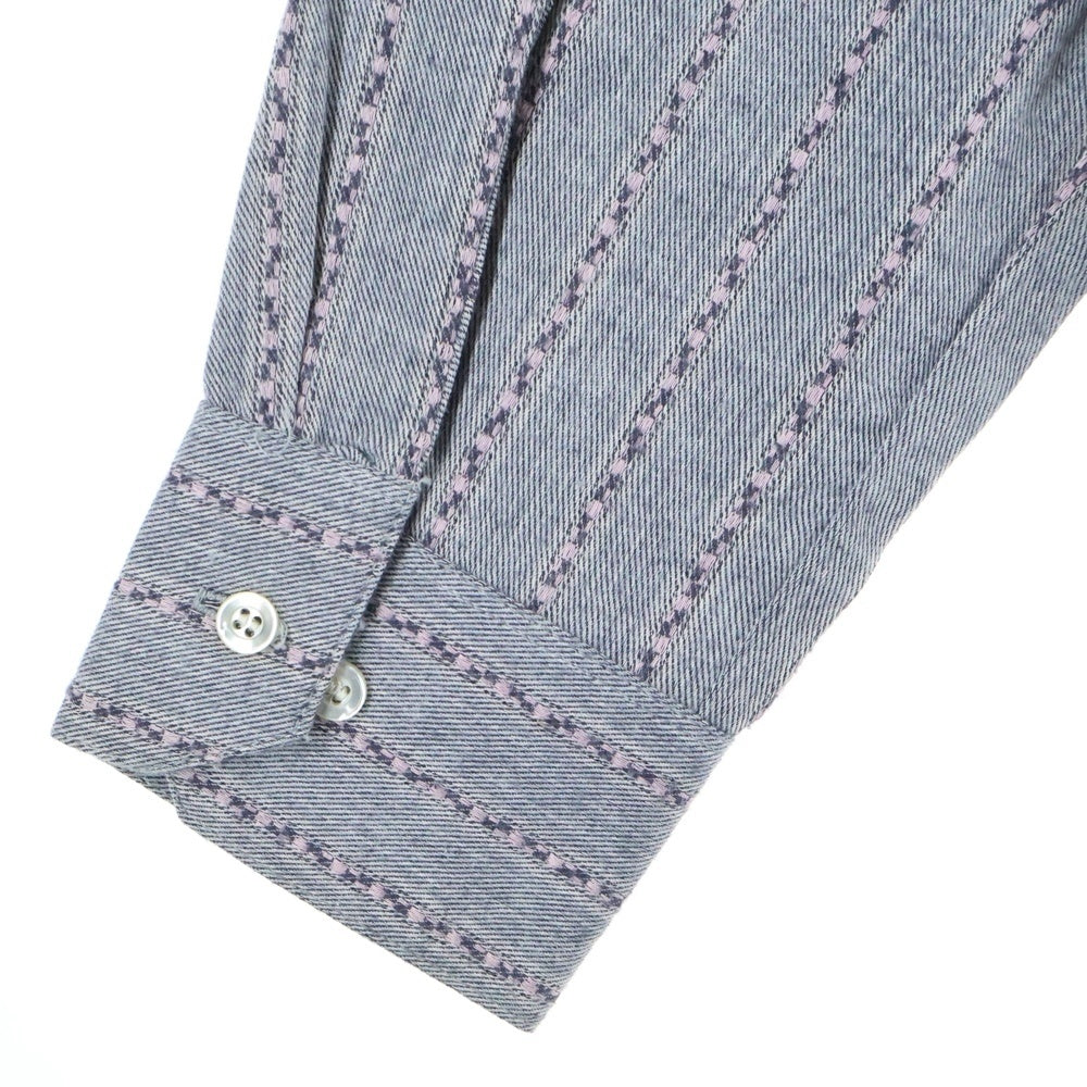 VINTAGE(ヴィンテージ) 60S CANCHA DEAD STOCK STRIPE L/S OPEN COLLAR COTTON SHIRT USA製 カンチャ デッドストック ストライプ 長袖 オープンカラーシャツ グレー/ピンク 5633