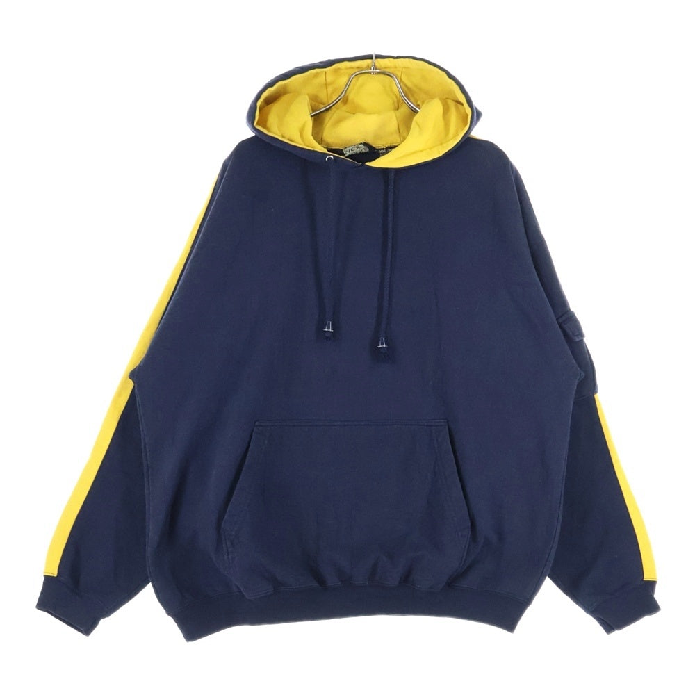 VINTAGE(ヴィンテージ) BANANA JACK バナナジャック PULLOVER HOODIE SWEAT MA-1 TYPE ライン 袖ポケット プルオーバー フーディー パーカー ネイビー/イエロー