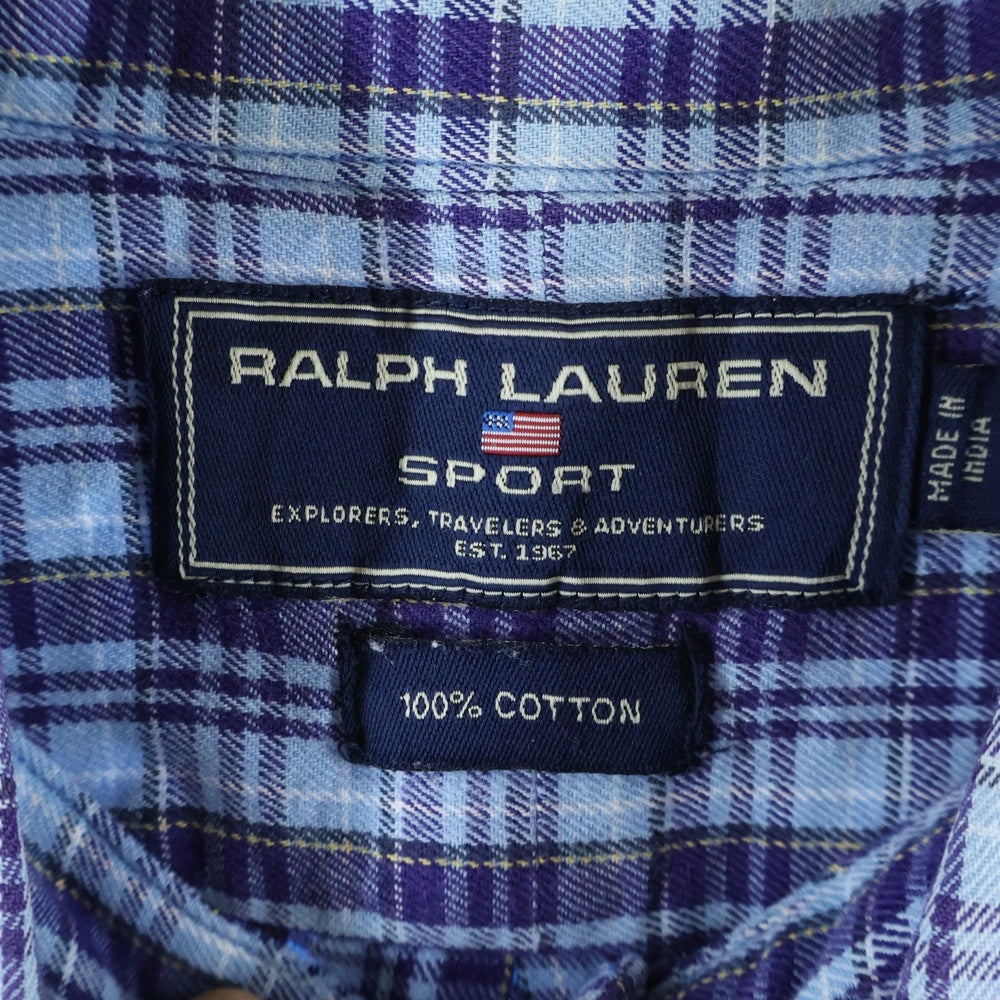 RALPH LAUREN SPORT(ラルフローレン スポーツ) 90-00S BD COTTON CHECK L/S SHIRT 刺繍 ボタンダウン コットン 長袖 チェック シャツ マチ付き ブルー/ネイビー/イエロー