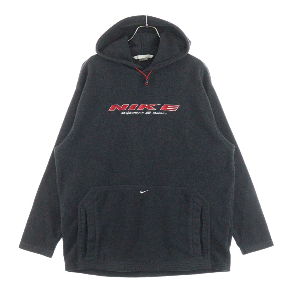 NIKE(ナイキ) 00S LOGO FLEECE PULLOVER HOODIE PARKA インドネシア製 ロゴ刺繍 フリース プルオーバー パーカー フーディー ブラック
