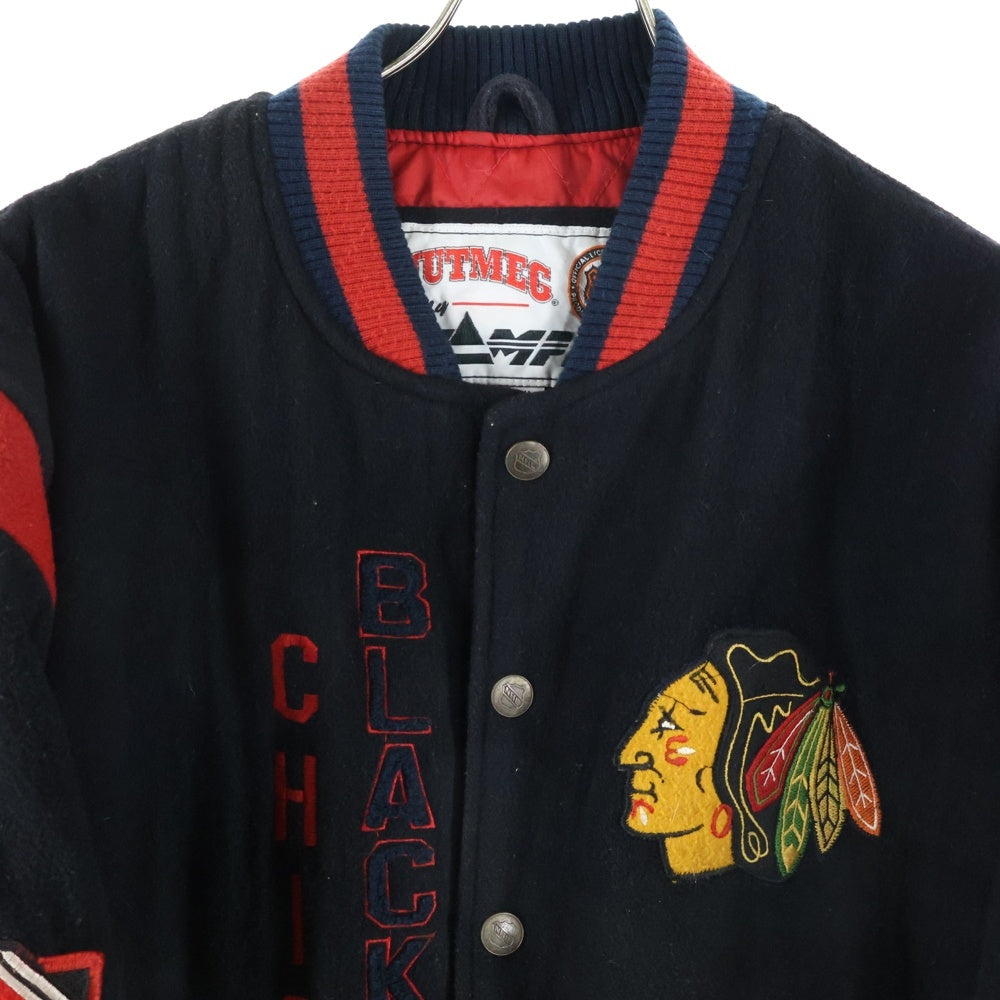 VINTAGE(ヴィンテージ) 90S NUTMEG BY CAMPRI ナツメグ バイ カンプリ NHL CHICAGO BLACK HAWKS VERSITY STUDIUM JACKET ウール ワッペン バーシティジャケット スタジアムジャケット