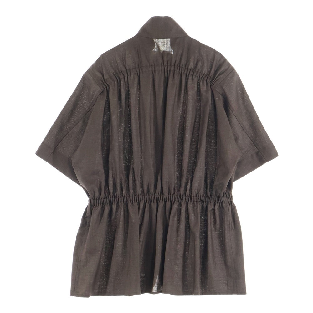 Omar Afridi(オマールアフリディ) 24SS ELASTICATED SHIRT エラスティケーテッド 半袖シャツ ブラウン OA-SS24-SHR-105-01