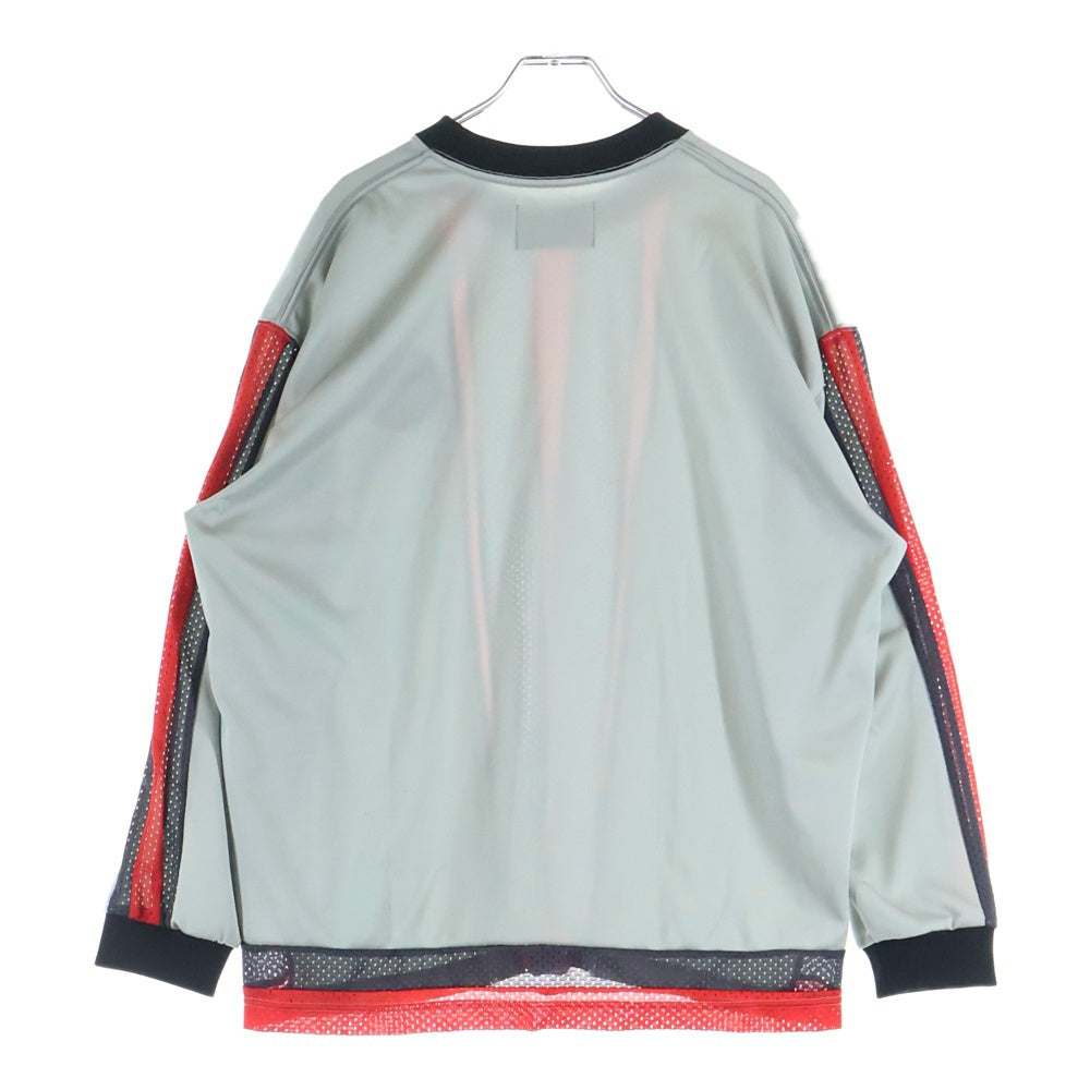 NO BRAND(ノーブランド) NOMATD ノーマティーディー STRIPE FOOTBALL TEE ストライプ フットボール スポーツ サッカー 長袖カットソー グレー/レッド N024F-TS01-GR-2