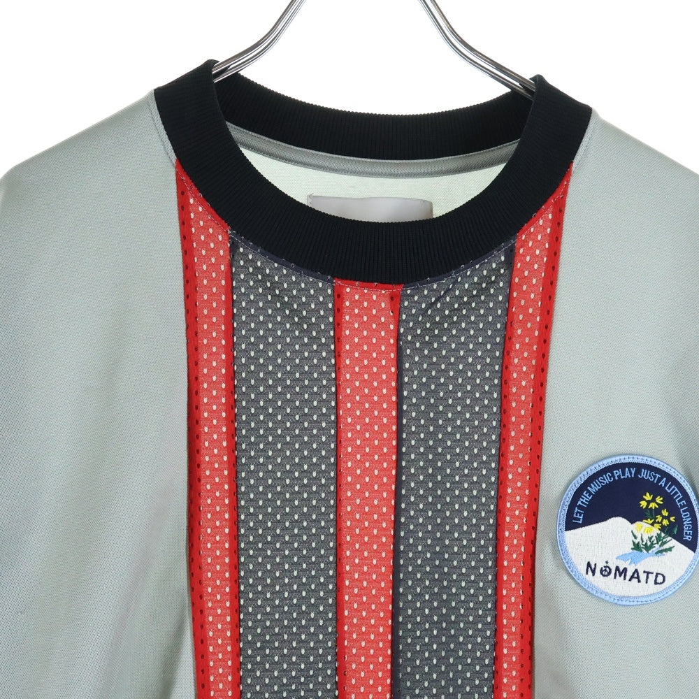 NO BRAND(ノーブランド) NOMATD ノーマティーディー STRIPE FOOTBALL TEE ストライプ フットボール スポーツ サッカー 長袖カットソー グレー/レッド N024F-TS01-GR-2