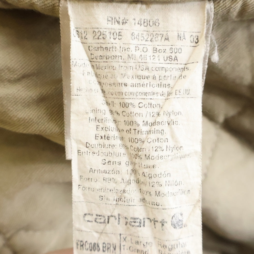 CARHARTT(カーハート) 10S TRADITIONAL COAT FLAME RESISTANT 12年 メキシコ製 FRシリーズ ワッペン トラディショナルコート ダックジャケット 裏地キルティング 中綿 FRC066 BRM