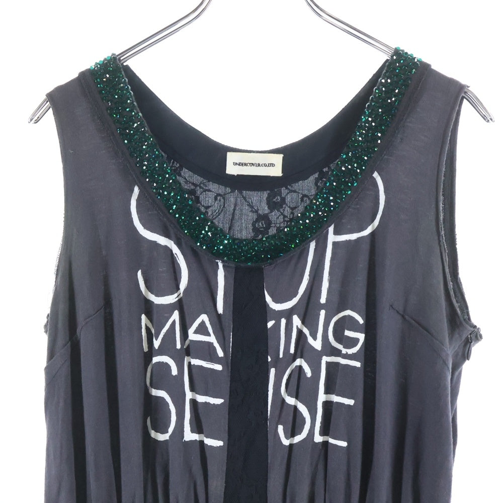 UNDERCOVER(アンダーカバー) 13SS TALKING HEADS STOP MAKING SENSE MINI DRESS レース ノースリーブ スパンコール 異素材 切替 ワンピース グレー/ブラック K1704 レディース