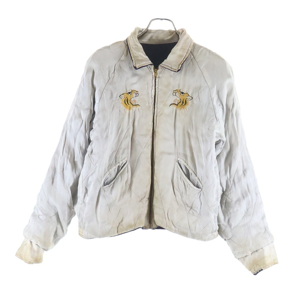 VINTAGE(ヴィンテージ) 50S SOUVENIR JACKET OKINAWA YKK 龍 鷹 鷲 襟付き 襟刺しゅう バタフライ ジップ 別珍 スカジャン スーベニアジャケット ネイビー