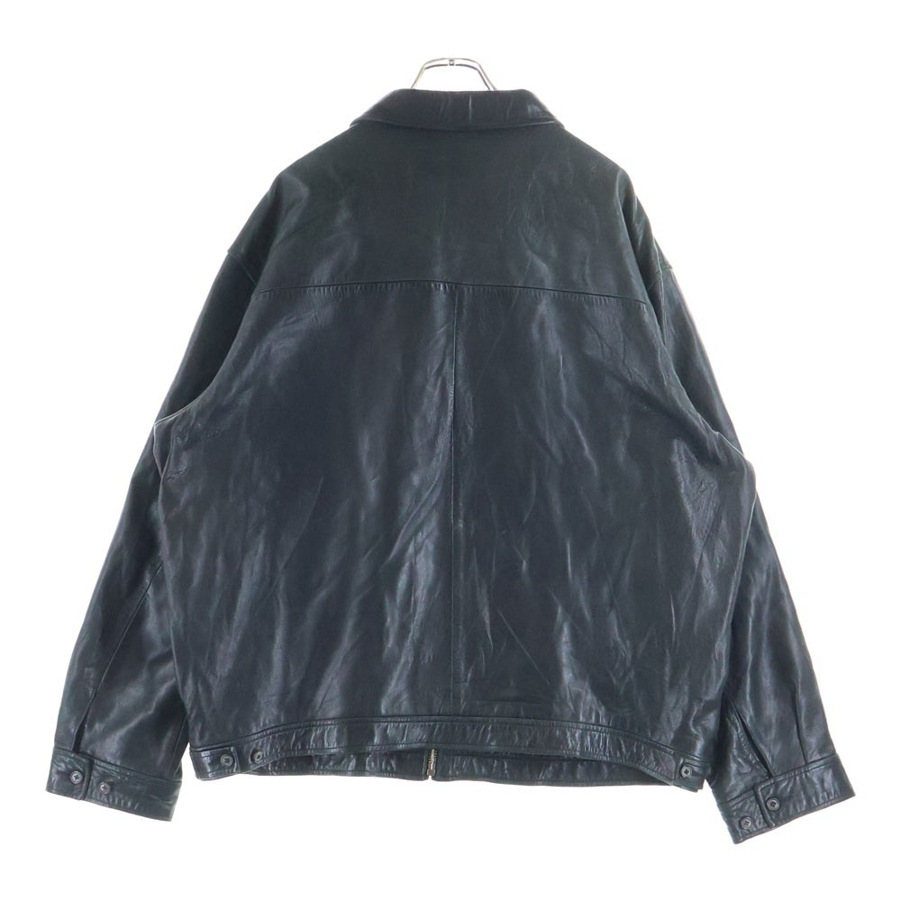 POLO RALPH LAUREN(ポロラルフローレン) 90-00S SINGLE LEATHER JACKET 襟付き 刺しゅう レザー ブルゾン ジャケット ブラック