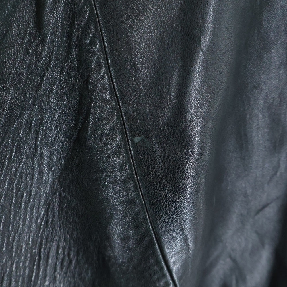 POLO RALPH LAUREN(ポロラルフローレン) 90-00S SINGLE LEATHER JACKET 襟付き 刺しゅう レザー ブルゾン ジャケット ブラック