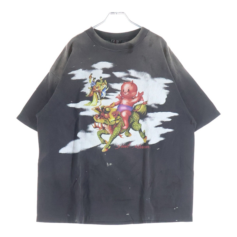 SAINT MICHAEL(セントマイケル) 25SS S/S T-SHIRT DAMAGED 両面プリント 半袖Tシャツ カットソー ブラック SM-HR-0000-017