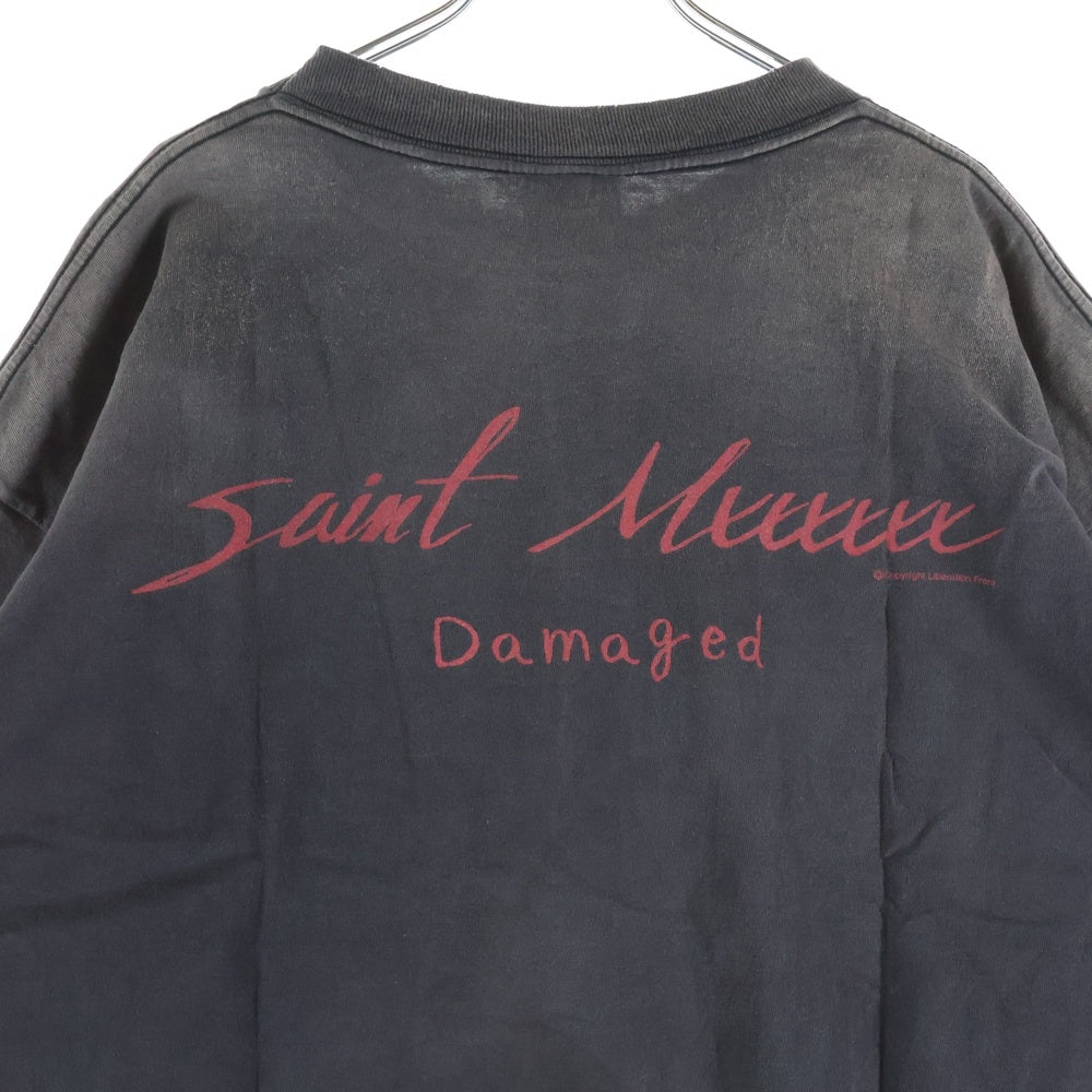 SAINT MICHAEL(セントマイケル) 25SS S/S T-SHIRT DAMAGED 両面プリント 半袖Tシャツ カットソー ブラック SM-HR-0000-017