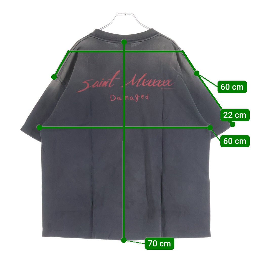 SAINT MICHAEL(セントマイケル) 25SS S/S T-SHIRT DAMAGED 両面プリント 半袖Tシャツ カットソー ブラック SM-HR-0000-017
