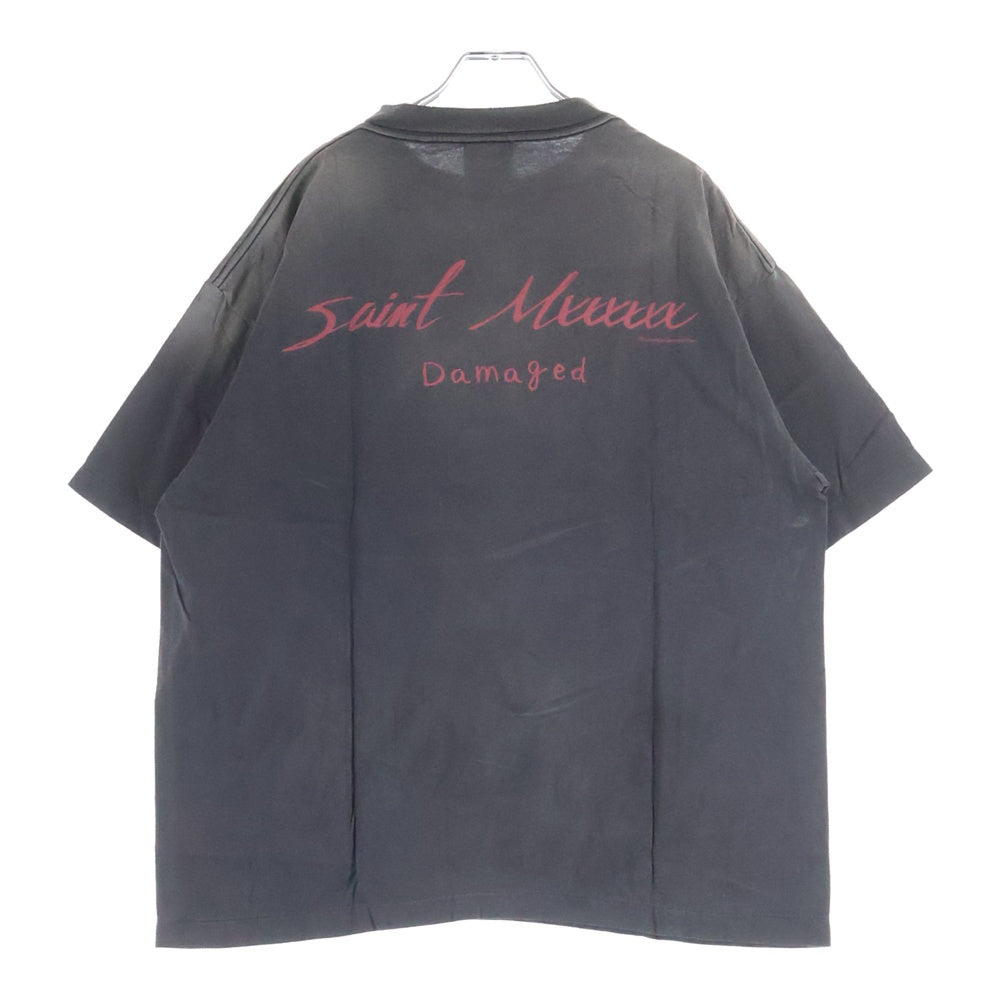 SAINT MICHAEL(セントマイケル) 25SS S/S T-SHIRT DAMAGED 両面プリント 半袖Tシャツ カットソー ブラック SM-HR8-0000-017