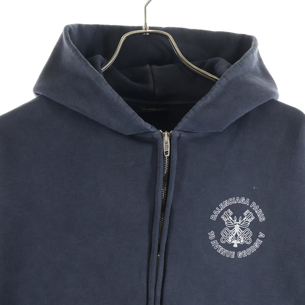 BALENCIAGA(バレンシアガ) 24AW ロゴプリント ダメージ加工 ジップアップ スウェットパーカー フーディー グレー 803264 TRVU4
