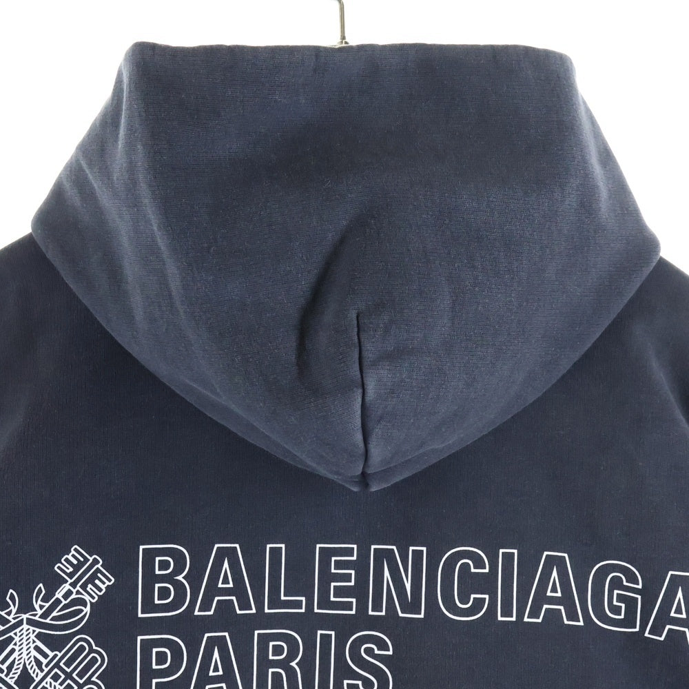 BALENCIAGA(バレンシアガ) 24AW ロゴプリント ダメージ加工 ジップアップ スウェットパーカー フーディー グレー 803264 TRVU4