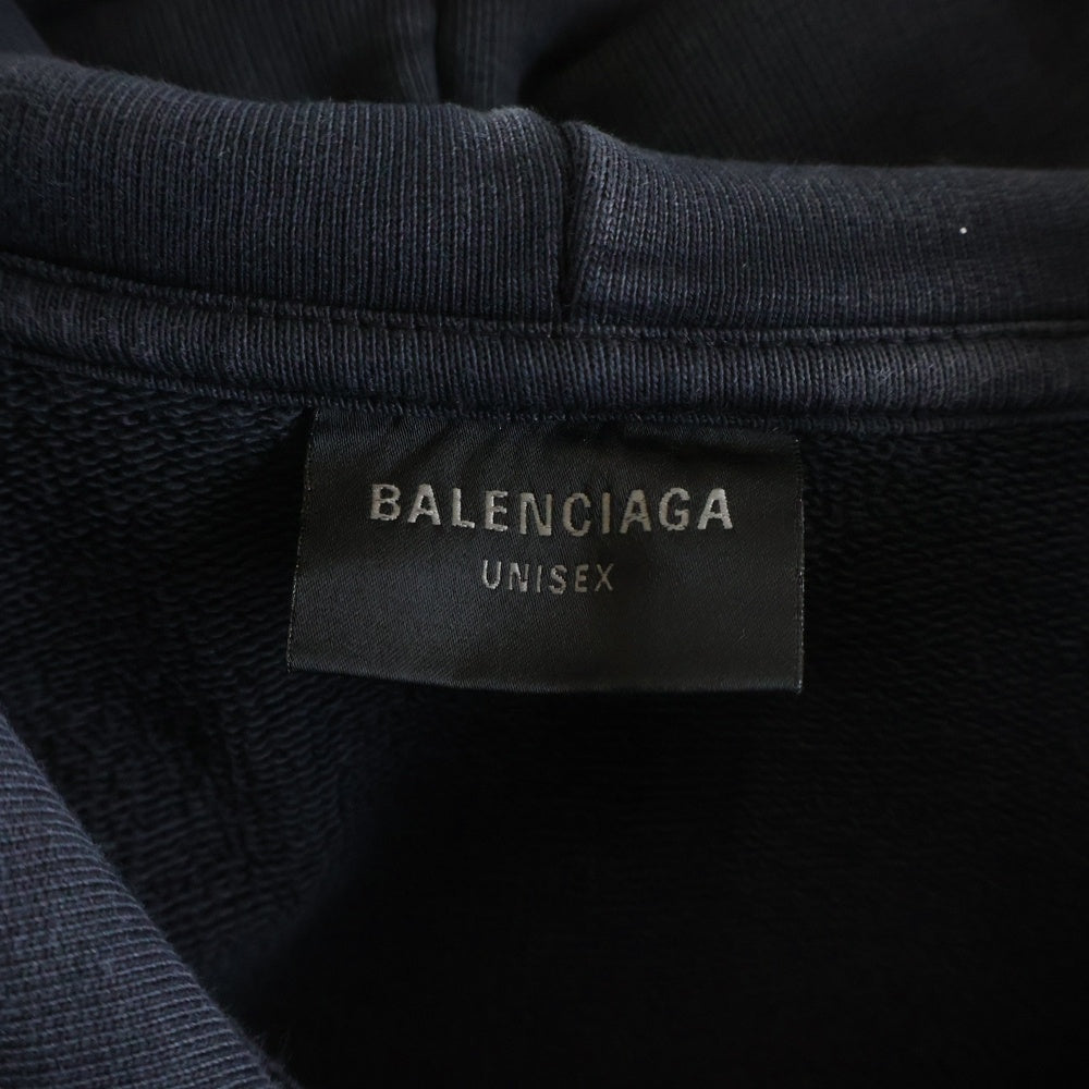BALENCIAGA(バレンシアガ) 24AW ロゴプリント ダメージ加工 ジップアップ スウェットパーカー フーディー グレー 803264 TRVU4